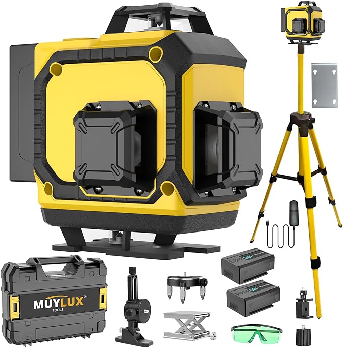 16 Laser Level with 1M Tripod, 4x360° Laser Line, Green Cross Line Laser with Tripod Self-Leveling, Lazer Leveler Tool for Picture Hanging laserpower<1mW, 2 Batteries