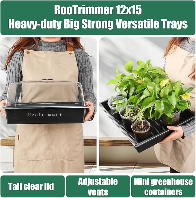 Leak-Proof Seed Starter Trays with 4" Humidity Dome & Drip Tray - 5-Pack Heavy-Duty Plastic Propagation Kit for Herbs, Microgreens, Indoor Gardening, Durable Reusable Plant Growing Trays