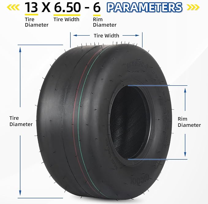 (2 Pack) 13x6.50-6 Tubeless Lawn Mower Tire, 13x6.5-6 Riding Zero Turn Lawnmower Smooth Turf Tyre, 4 Ply