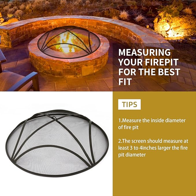 WeCooper 36In Reinforced Steel Round Fire Pit Screen Cover,Outdoor Patio FirePit Spark Screens,Heavy Duty Steel Mesh Fire Pit Ember Lid with Handle