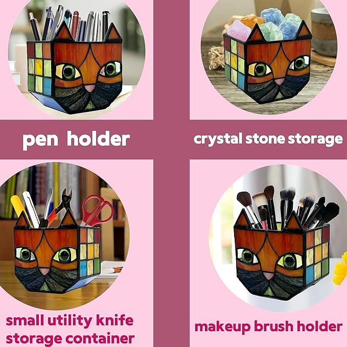 Stained Glass Cat Planter,Indoor Plant Pots with 6mm Drainage Hole, Cute Flower Pots for Plants, Orange Cat Gifts for Women,Small Decorative Planters for Indoor Plants