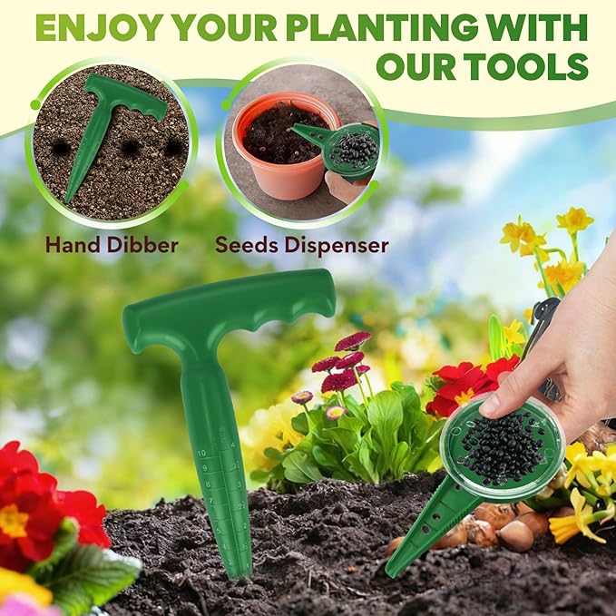 Seed Planter Tool, 6.9" Dibber Garden Tool, Plastic Dibbler Tools for Planting, Seed Dispenser, Bulb Digger Garden Planter for Sowing Seeds, Bulbs, Digging (Dark Green)
