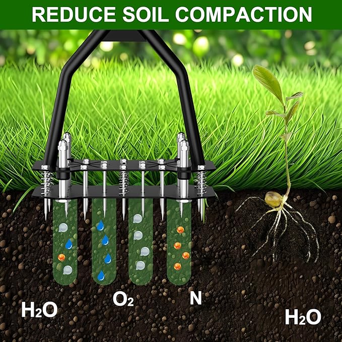 Lawn Aerator, Lawn Aerator Tool with 18 Iron Spikes, Automatic Leaf and Dirt Cleaning, Spring-Loaded Design, Manual Aeration Lawn Tool for Loosening Soil Aerating Patio, Garden Tools and Yard Tools