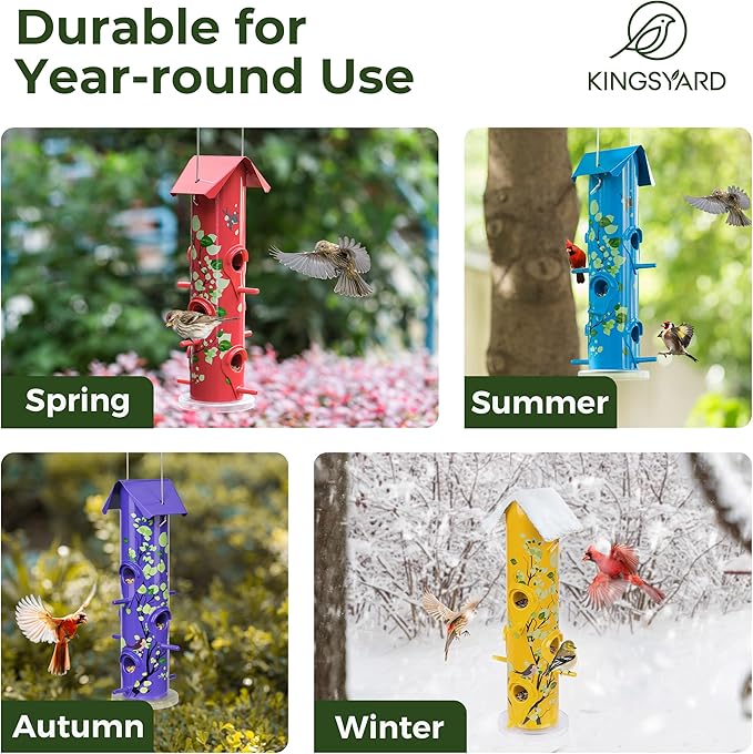 Kingsyard Metal Bird Feeders for Outdoors Hanging, 6-Ports Tube Bird Feeder, 14 inch, Durable & Weatherproof, Large Capacity for Attracting Wild Birds (Yellow)
