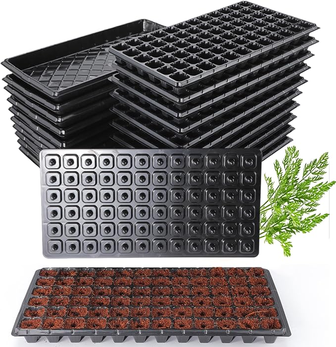 (20Pack) 72-Cell Seed Starter Trays with Dibber, 10 Pack Nursery Starting with Base Tray, 72 Hole Soil Digger for Setting Out Quickly, Seedling Planting Tray, Germination Kit Trays Reusable