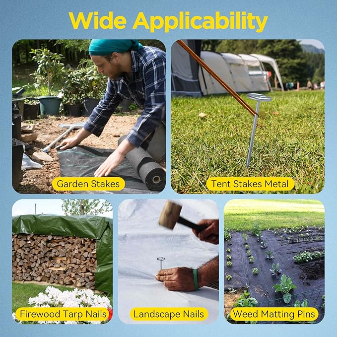 Landscape Fabric Pins, Thickened 8 Gauge Circle Top Landscape Pins, Not Easy to Bend 6 inch Galvanized Landscape Fabric Stakes, More Holding Power Than U-Shape Garden Staples (40)