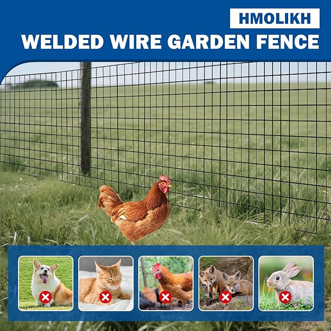 Black Welded Wire Fence (2×3 Inch Mesh, 24"×50' 16Gauge) PVC Coated for Rust Resistance, Perfect for Garden Enclosures, Pet Fencing & Outdoor Barriers