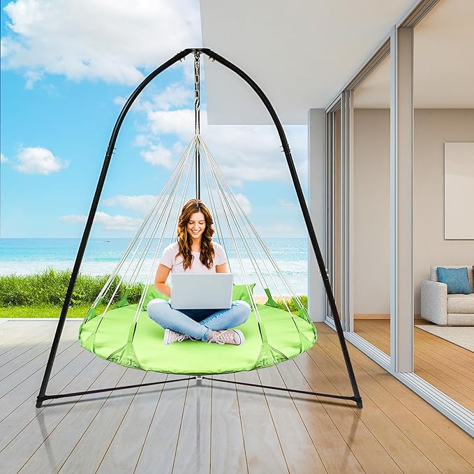 Sorbus 56" Stylish Hanging Swing Nest - Premium Cotton Double Hammock Daybed Saucer Swing Lounger - 264lbs Spinner Swing w/Pillow - Easy Setup Sturdy Tree Swing - for Indoor/Outdoor, Travel - Green
