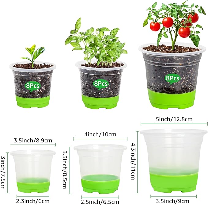 MIXC Thickened Clear Nursery Pots with Silicone Base for Easy Transplant 24 Packs 5/4/3.5 Inch, Variety Pack Plant Pot Reusable Seedling Pots for Vegetable Propagation, Root Cutting, Seed Starting