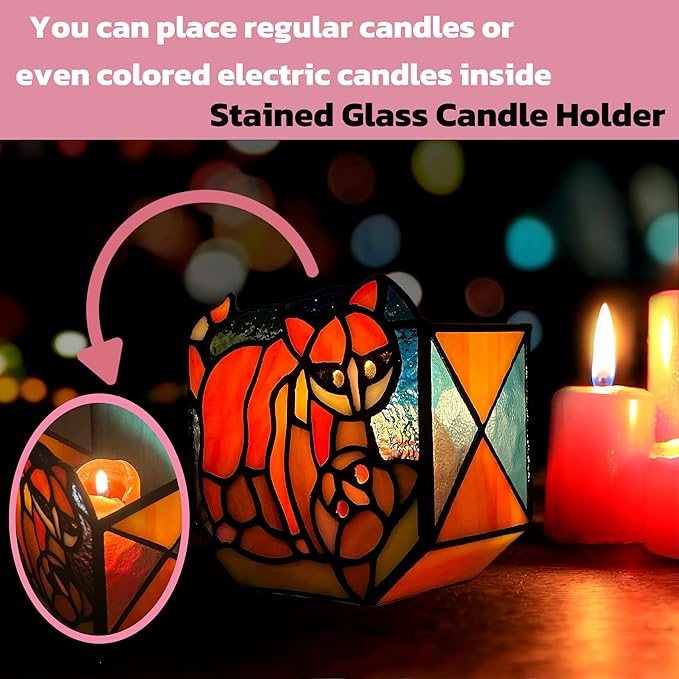 Stained Glass Naughty Cat Planter, Indoor Plant Pots with Drain,Handmade Tiffany Style,Small Candle Holder Decor,Plant Lover Gifts for Women,Gifts for Cat Lovers