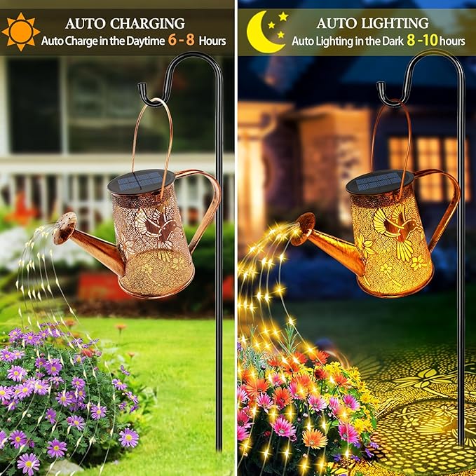 Solar Watering Can Lights, Hummingbird Gifts for Christmas Women Mom Grandma Birthday, Waterproof Outdoor Garden Decor Large Hanging Solar Lanterns Garden Lights for Patio Porch Yard Flowerbed Pathway