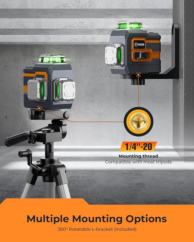 CIGMAN 3x360° Laser Level with Remote&APP Control, Green Self Leveling Cross Line Laser for Construction and Picture Hanging, 3D Vertical/Horizontal Line, Magnetic Rotating Stand Included
