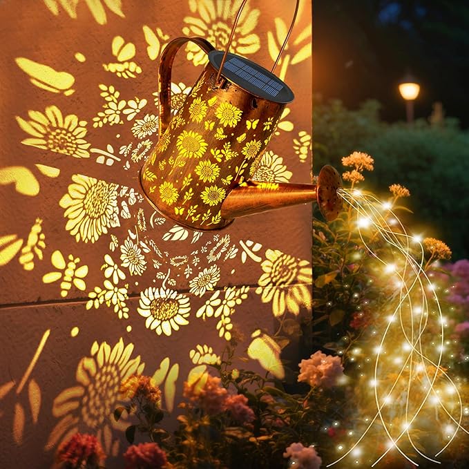 VOOKRY Solar Lights Outdoor Decoration, Large Hanging Metal Solar Watering Can Lights Waterproof Sunflower Garden Decor Outside for Yard Lawn Patio, Gifts for Women Mom Grandma Birthday Christmas