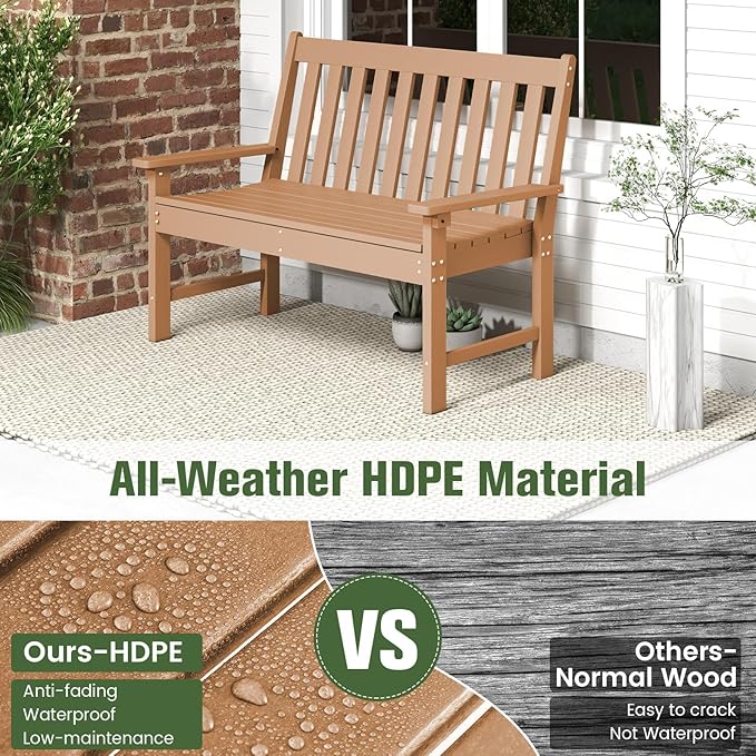 Tangkula 2-Person Outdoor Garden Park Bench, All-Weather HDPE Patio Loveseat Chair with Cozy Backrest, Ergonomic Loveseat Bench for Backyard, Poolside, Front Porch, 705 lbs Max Load