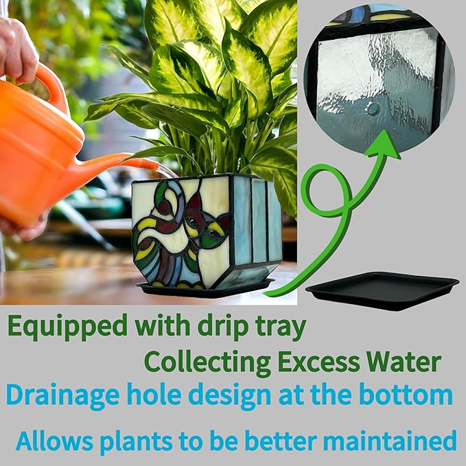 Stained Glass Cat Pot with Drainage,Cute Planters for Indoor Plants,Decorative Flower Pots,Gifts for Plant Lovers,4.6x3x5.15 in