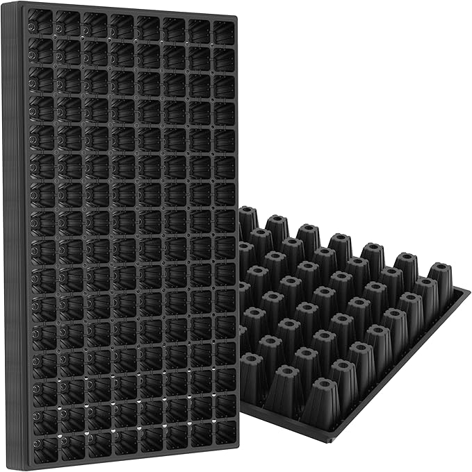 Gardzen 10 Pack 128 Cell Seed Starter Trays, 1.5" Deep Plug Tray for Seedlings, Durable Seedling Trays with Drainage Holes