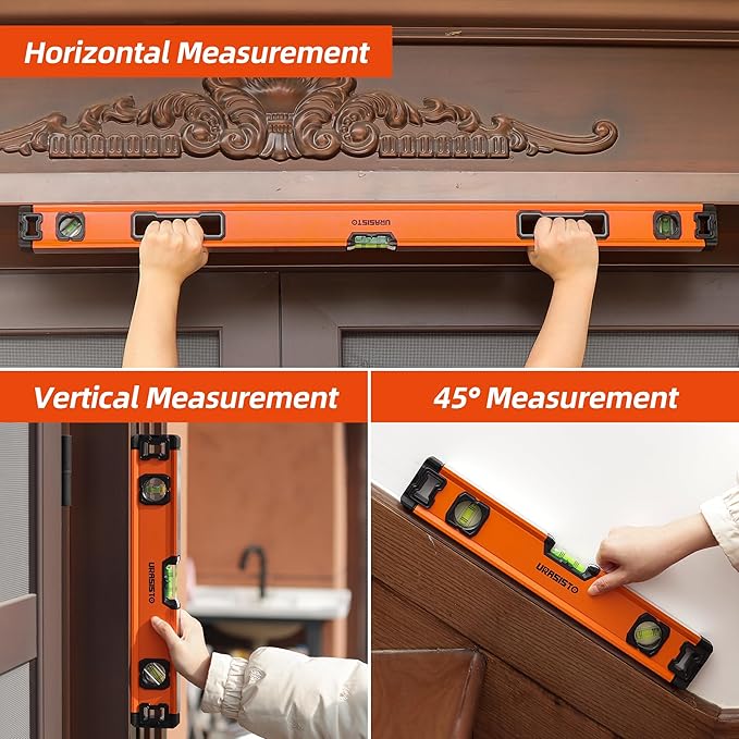 3-Piece Spirit Level Set, 12", 20", 40" Level Set with Magnetic Torpedo Level, 45°/90°/180°Bubbles Measuring, Aluminium Alloy Levels with Carrying Bag