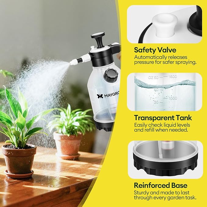 0.5 Gal Pump Sprayer, Hand Water Spray Bottle for Indoor Plant, Clear Plant Sprayer with Side Filling Port, Measuring Cup, Adjustable Nozzles, Safe Pressure Relief Valve