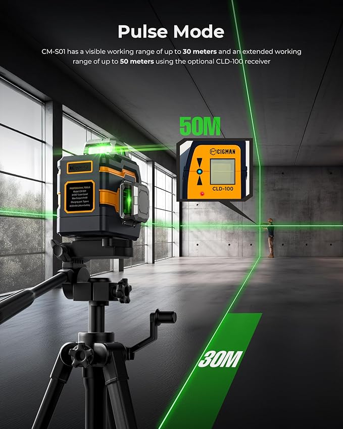 CIGMAN 3x360° Laser Level with Remote&APP Control, Green Self Leveling Cross Line Laser for Construction and Picture Hanging, 3D Vertical/Horizontal Line, Magnetic Rotating Stand Included