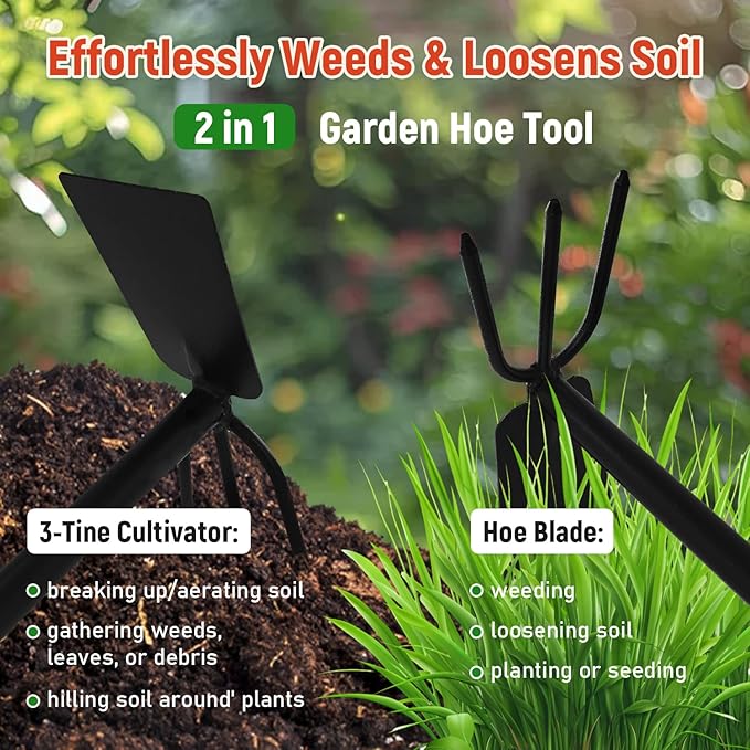 FR Garden Hoe and Weed Puller Rake, Hoe and Cultivator, Hand Tiller for Gardening