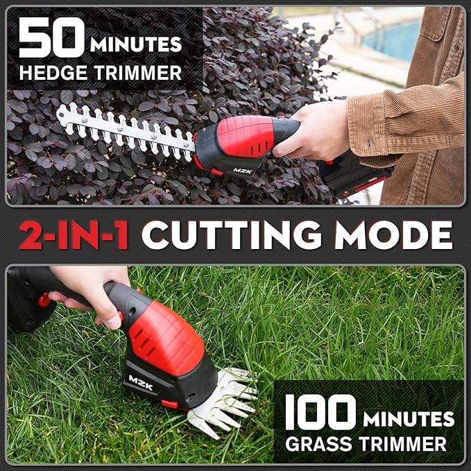 MZK 2-in-1 20V Pole Mini Hedge Trimmer & Grass Shear, 13ft Reach, Electric Hedge Trimmer with Extension Pole, Multi-Angle (Battery and Charger Included),HT08D11