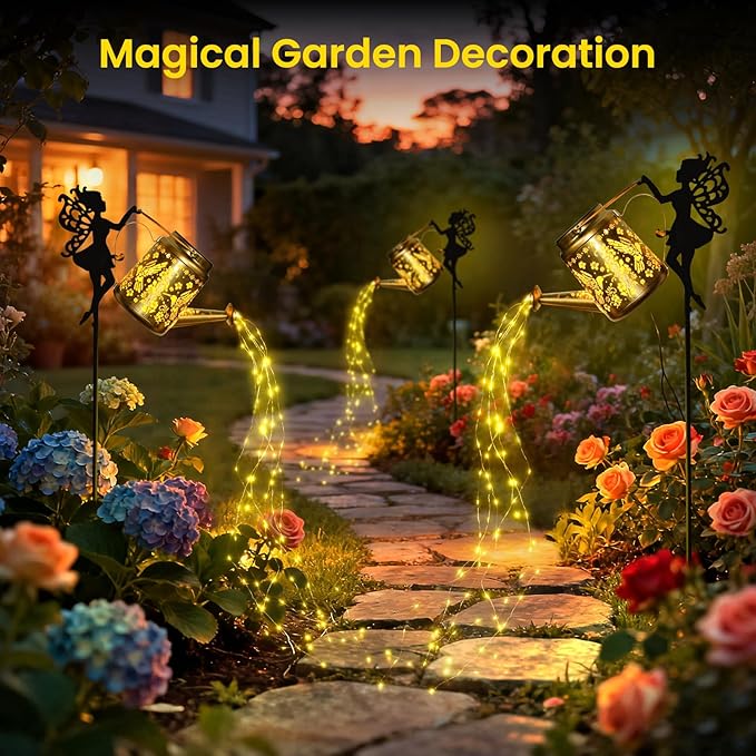 X-PREK Solar Lights Outdoor Waterproof, Fairy Solar Garden Lights Outdoor Decoration, Hummingbird Solar Watering Can Light Gardening Gifts for Mom Grandma 2 Packs