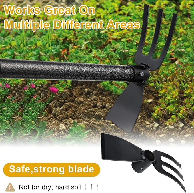 Garden Hoe and Cultivator, Heavy Duty Hand Hoe with Tiller with 31” Long Handle, Cultivator Hoe Garden Tools Durable Cultivator Hoes Rake Fork for Gardening Weeding Planting Loosening Soil