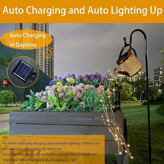 Solar Watering Can Light Outdoor Decor - Waterproof Solar Garden Pathway Lights for Yard, Garden - Perfect Gifts for Women, Mom, Grandma Birthday (Petal Design)