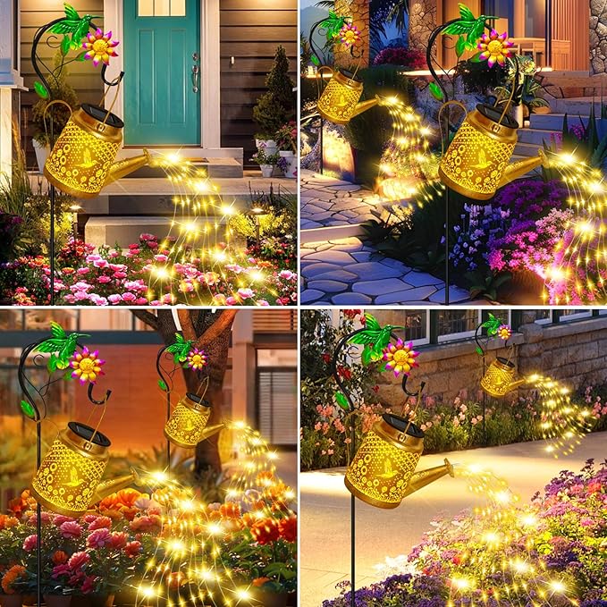 Christmas Gifts Hummingbird Solar Watering Can Lights, Outdoor Waterproof Garden Lanterns with Shepherd Hook, Solar Garden Decor for Yard Outdoor Landscape Pathway, Gift for Women Mom Grandma, 2 Pack