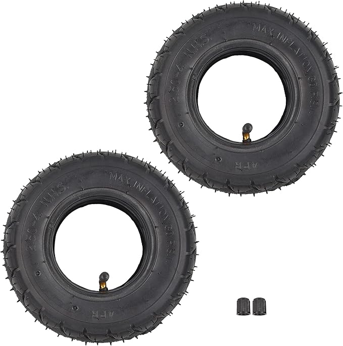 (2-Pack) 2.80/2.50-4" Tire & Inner Tube 8" Outer Diameter for Hand Truck Garden Utility Cart Dollies Lawn Mower Wheelbarrow Tractor, TR87 Angled Valve Stem