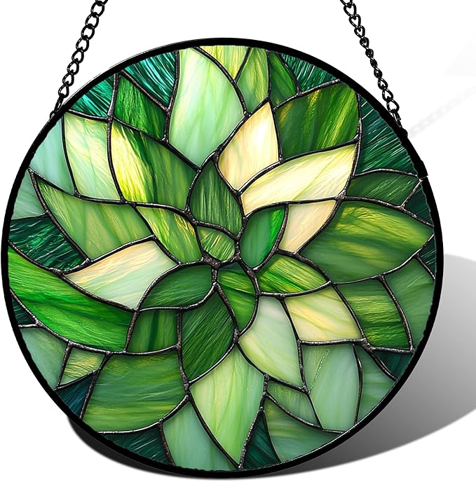 Stained Glass Window Hanging - Ireland Green Suncatcher for Doors Garden Patio Sun Catchers Decor Mother's St. Patrick's Day Birthday for Women Men Mom Nana Friend 7.8 in