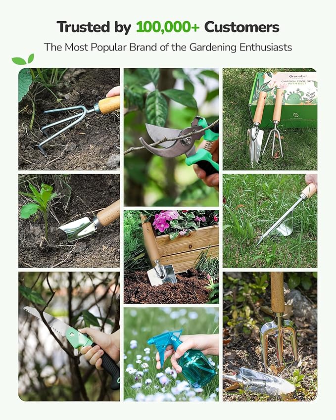 All-in-One Garden Tool Set with Tools Organizer Belt Adjustable, 10-Piece Gardening Hand Tools, Long Lasting Rust-Proof Premium Garden Tool Kit, Gardening Gift for Women Men (Purple)