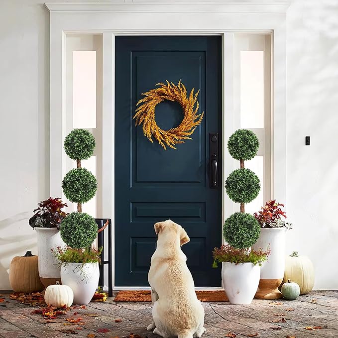 Damomo Artificial Topiaries Ball Trees Outdoor, 3.6ft Faux Boxwood Plants Topiary Triple Ball Tree(2 PCS), Fake Shrubs Trees Potted Decorative Indoor Porch or Garden（43inch）