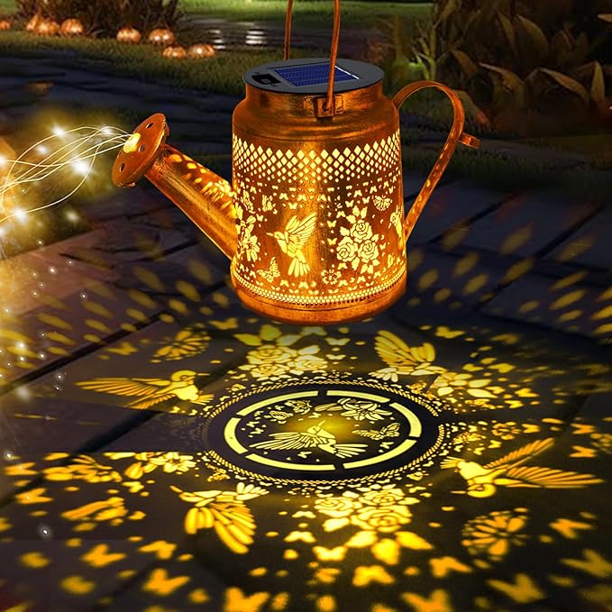 Solar Lanterns Outdoor Waterproof, Hummingbird Watering Can Garden Decor, Hanging Solar Path Lights Yard Art, Outside Patio Decoration Gardening Birthday Gifts for Mom Grandma Women with Shepherd Hook