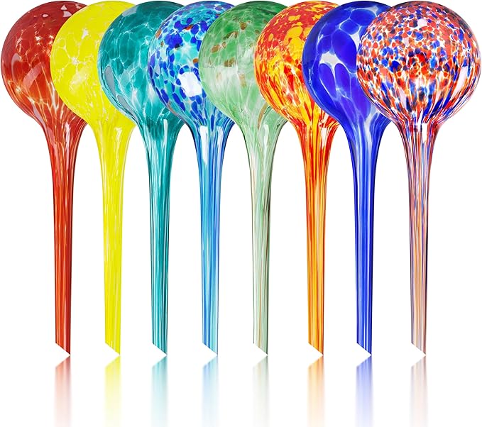 Plant Watering Globes Set of 8 - Large Self Watering Globes for Indoor & Outdoor Plants - Multicolored, Automatic, Glass Watering Bulbs for Daily Use, Plant Watering Devices
