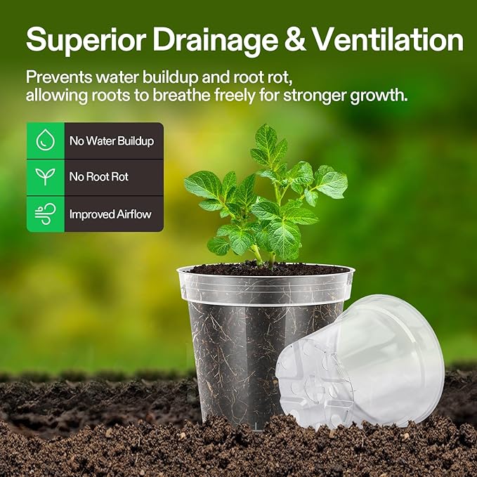 VIVOSUN 36 Packs 4/5/6 Inch Clear Nursery Pots with Drainage Holes, Reinforced Plastic Seedling Pots for Plants, Flowers, Cuttings, and Succulents, 40 pcs Plant Labels