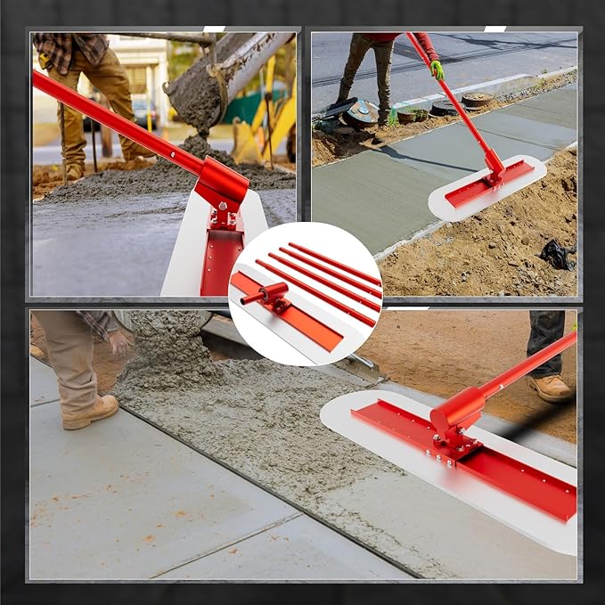 Bull Float Concrete Tools｜48’’×12’’ Stainless Steel Concrete Float with 4 Combinable Handles｜Concrete Bull Float with Trowel｜Concrete Bull Float Kit for Concrete Finishing
