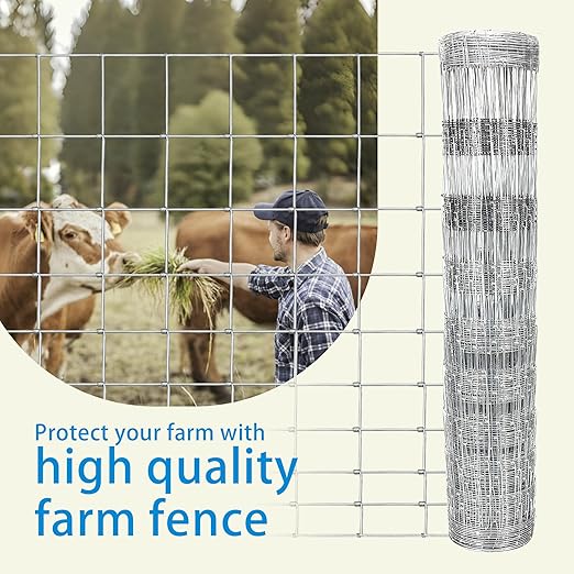 Farm Fence 6ft x 164ft Heavy Zinc Coating Cattle Deer Goat Fence,Galvanized Field Wire Fencing,Hog Wire Fencing for Yard Livestock & Animals Protection