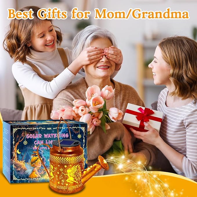 Fariy Solar Lights Outdoor Waterproof, Solar Watering Can Lights with Shepherd Hook, Metal Angel Hanging Lantern Garden Decor Yard Outside Patio Lawn, Gifts for Mom Grandma Women Birthday