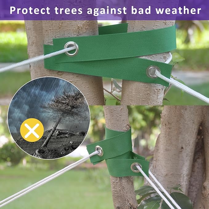 Tree Straps for Staking, 8 PCS Tree Support Straps for Newly Planted Saplings and Hurricane Protection, Tree Straightening Ties Green