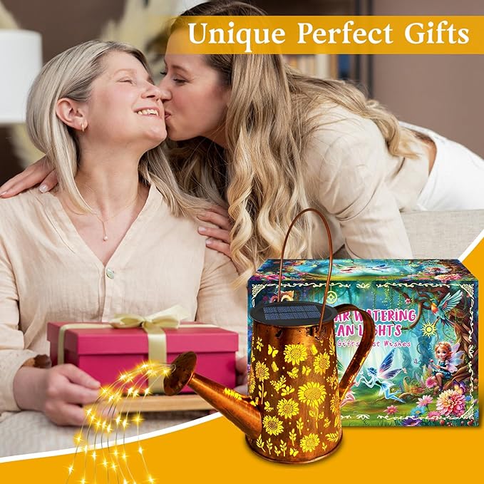 Solar Watering Can Lights, Christmas Sunflower Gifts for Women Mom Grandma Birthday, Large Hanging Solar Lantern Waterproof Outdoor Garden Decorations for Yard Porch Landscape Patio Pathway