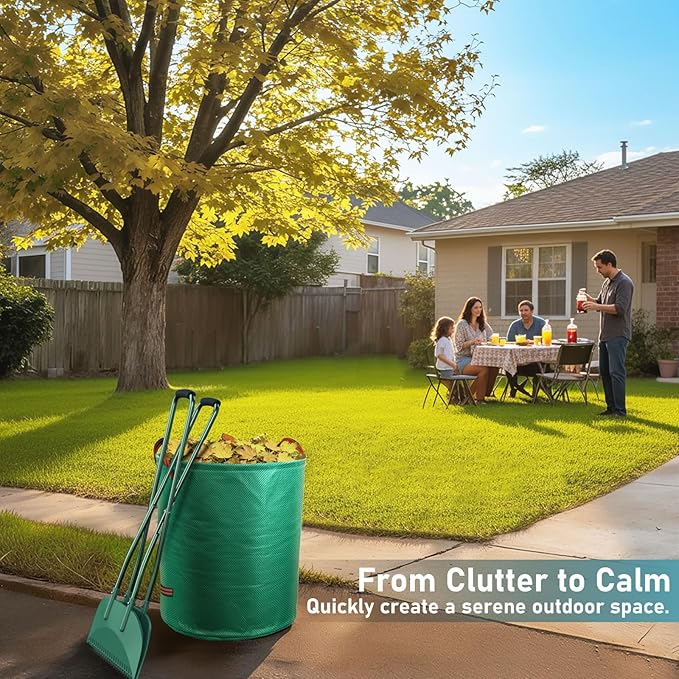 Long Handle Leaf Grabber with 32-Gallon Bag - No Bend Leaf Pickup Tool, Metal Handle with Comfort Grip, Yard Waste Bags for Lawns, Garden, Leaf Rake Set Alternative