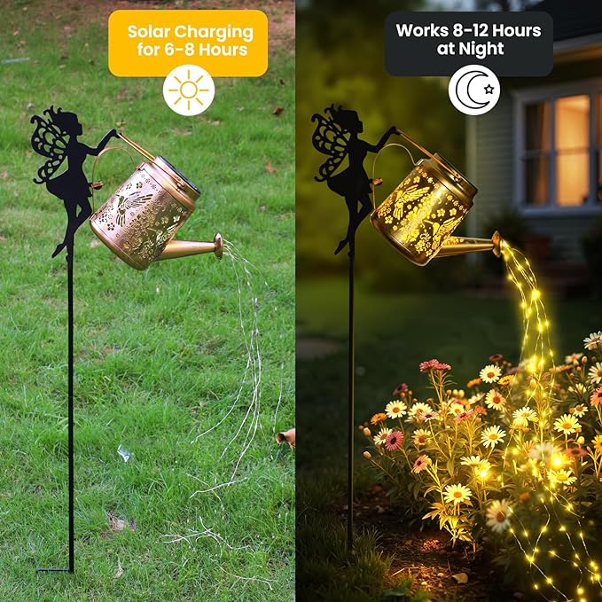 X-PREK Solar Lights Outdoor Waterproof, Fairy Solar Garden Lights Outdoor Decoration, Hummingbird Solar Watering Can Light Gardening Gifts for Mom Grandma 2 Packs