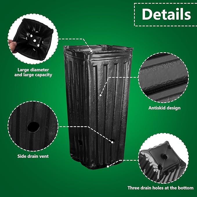 RunNico 50pcs Plastic Deep Plant Nursery Pots,11.8”Tall Tree Pots,Black Deep Seedling Container Pots with Drainage Holes for Indoor Outdoor Gardening (3.9" Wx11.8 H)