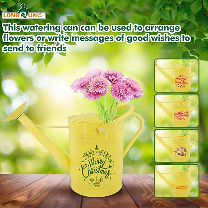 Galvanized Iron Watering Can for Indoor Plants, DIY Watering Cans for House Plant Garden Flower, Long Spout Water Can for Outdoor Watering Plants 6.44L 1.7Gallon (Beige)