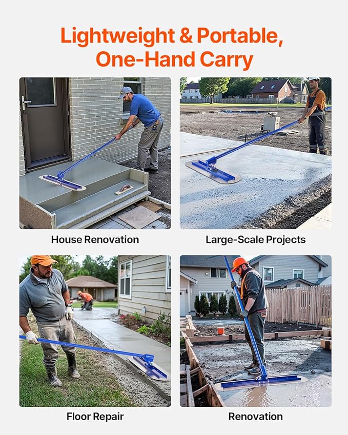 VEVOR Bull Float Magnesium Concrete Float, 47.24 x 7.28 Inch Round End Concrete Float Tool with 4 Aluminum Alloy Replaceable Handles, Cement Finishing Float for Various Industrial Applications