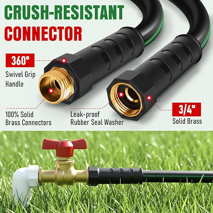 Garden Hose 50ft with 10 Function Nozzle, NON-EXPANDABLE Flexible Water Hose, Kink Resistant Lightweight Hybrid Hose, Leakproof Hose Male to Female Fittings