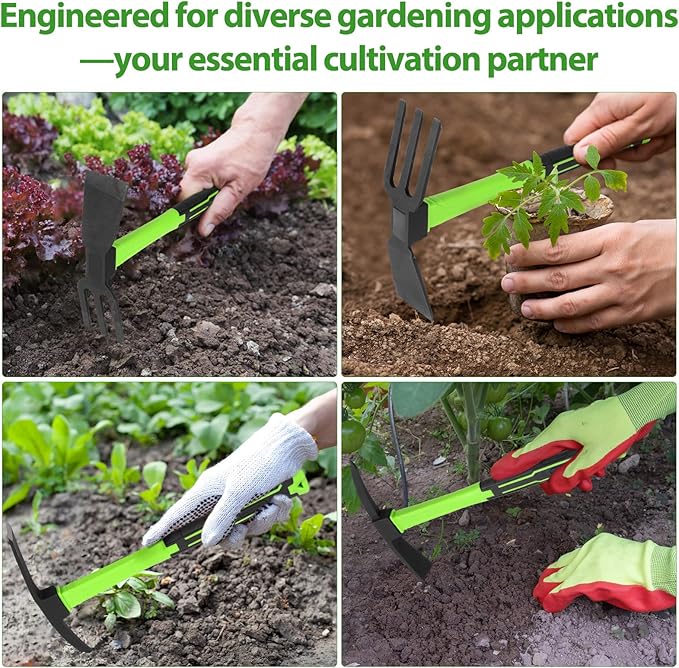 2pcs Garden Hoe and Cultivator Hand Rake Durable and Comfortable Handle Garden Tool Pick Axes for Digging Mattock