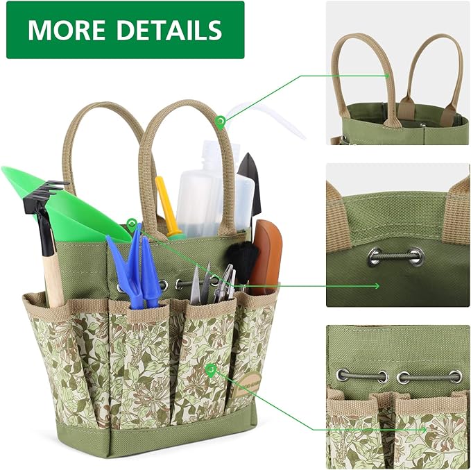 G GOOD GAIN Garden Succulent Kit with Organizer Bag, 15 Pieces Succulent Tools, Indoor Mini Hand Gardening Tools Set with Carrier for Bonsai Planter Miniature Fairy Planting Care(Honeysuckle)