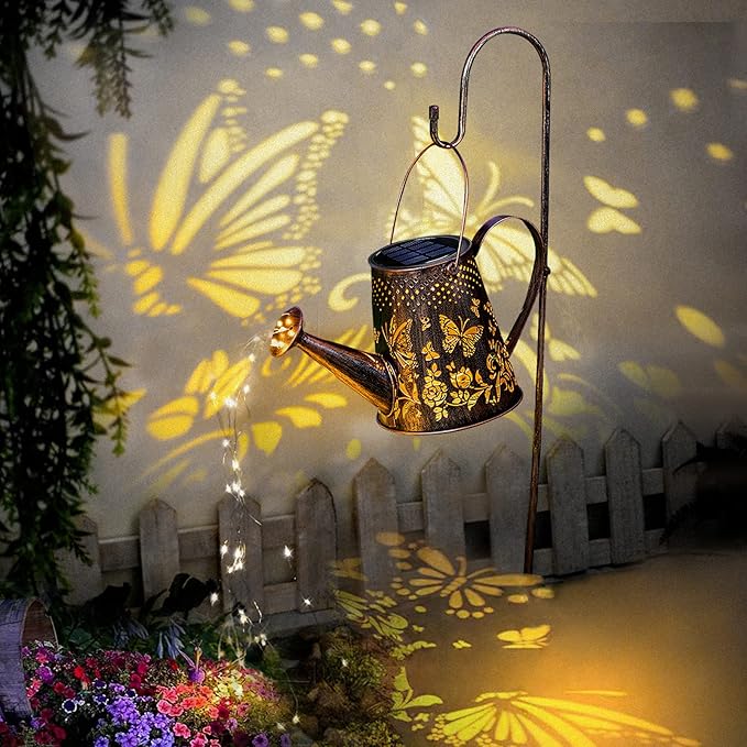 【Christmas Gift】 Solar Watering Can with Lights Outdoor,Hanging Solar Lantern,Metal Waterproof Garden Lights Decorations Gift for Table Patio Yards Pathway Party